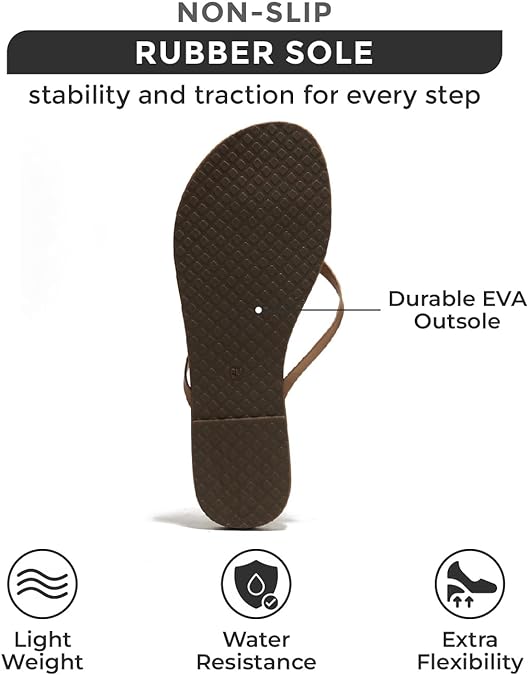 Leather Womens Sandals & Flip flops for Women - Non-Slip Sandals Women Summer Slippers Beach Essentials Slides for Women Footwear - Thong Flats for Women (Foundations)