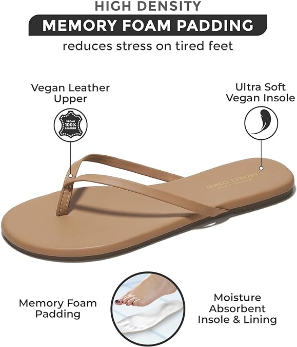 Leather Womens Sandals & Flip flops for Women - Non-Slip Sandals Women Summer Slippers Beach Essentials Slides for Women Footwear - Thong Flats for Women (Foundations)