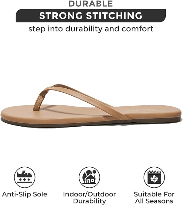 Leather Womens Sandals & Flip flops for Women - Non-Slip Sandals Women Summer Slippers Beach Essentials Slides for Women Footwear - Thong Flats for Women (Foundations)